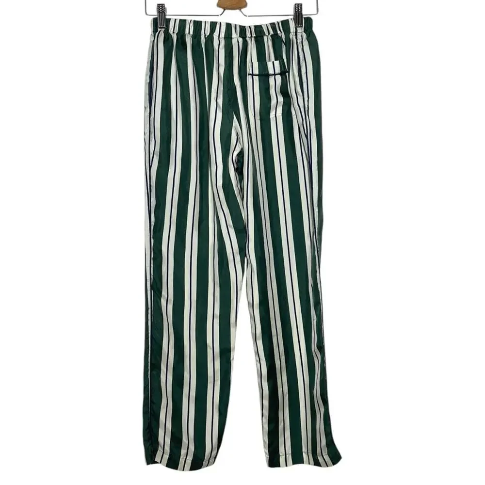 Sleepy Jones Green Cream Striped Silk Pajama Pants XS